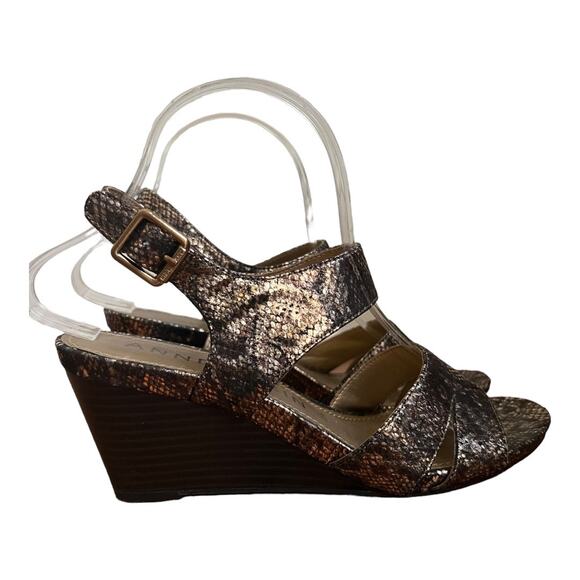 Anne Klein Brown Bronzy Snakeskin Print Askarry I Flex Wedge Sandals Size 7 Moto - Picture 16 of 16